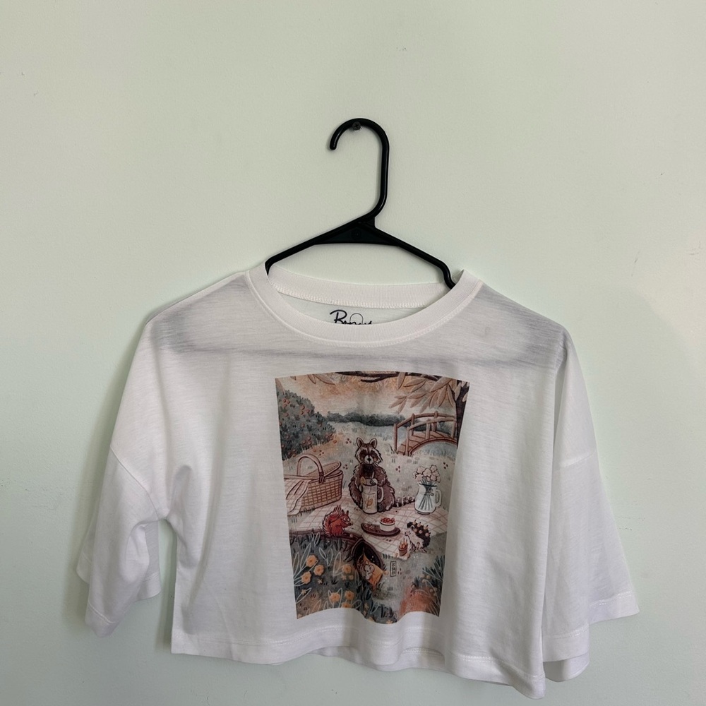 White Graphic Crop Top